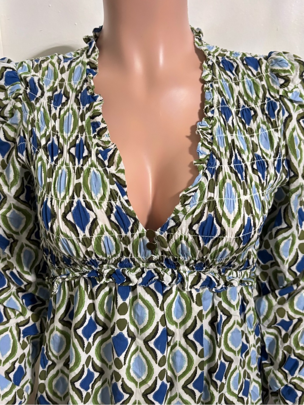 ANTHROPOLOGIE Women’s Long-Sleeve V-Neck Ruffle Mini Dress - Picture 8 of 16